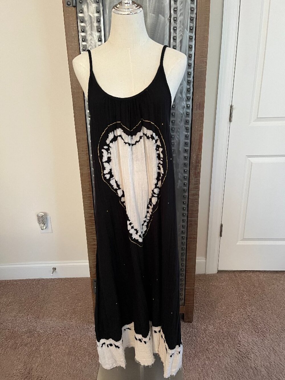 NATURAL LIFE Coco Sayulita Cotton Maxi Beach Dress Black with White Heart - XS/S